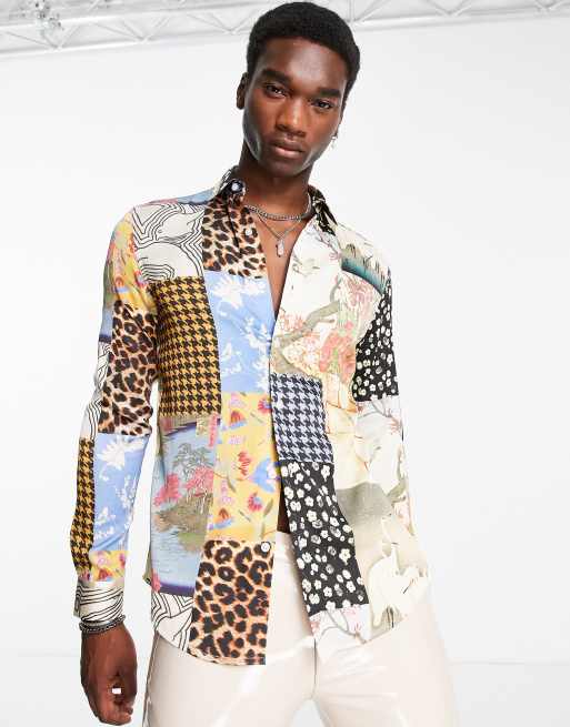 Camisa con estampado estilo patchwork de satén de ASOS DESIGN