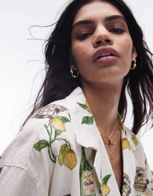 Camisa con estampado gráfico de bodegón de lino de Topshop (parte de un conjunto), 3 de 4