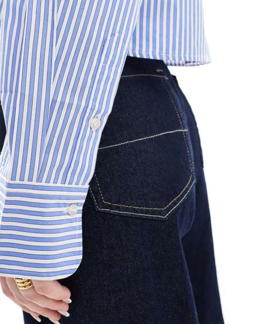 Camisa corta azul marino a rayas extragrande de JJXX, 3 de 4