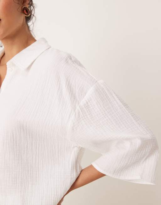 Camisa corta blanca de bambula JDY (parte de un conjunto), 3 de 4