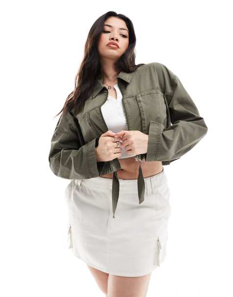 Camisa corta caqui lavado con bolsillos utilitarios de ASOS DESIGN Curve - view 1