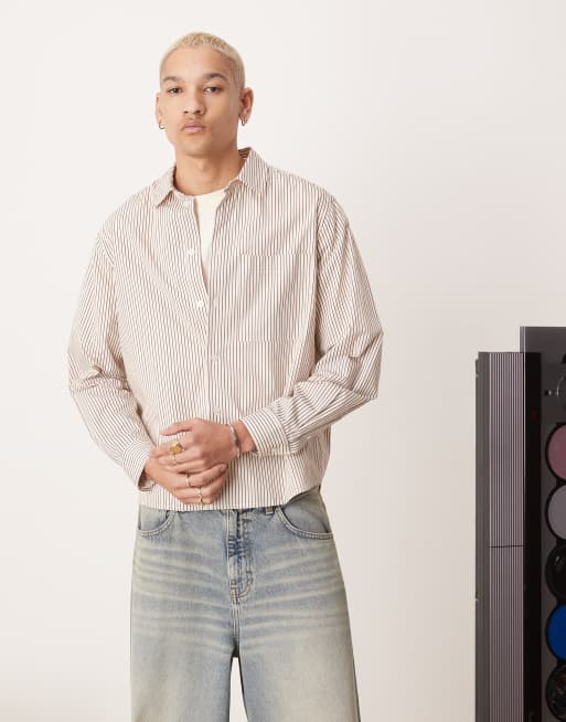 Camisa corta color crema a rayas holgada de ASOS DESIGN