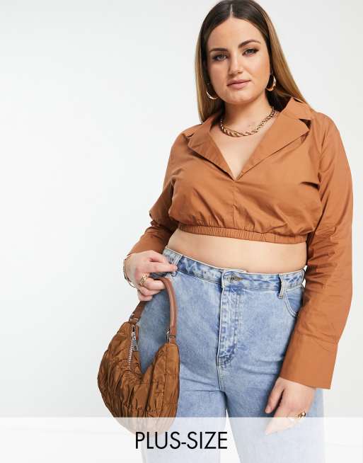 Camisa corta color moca de Public Desire Curve x Kenza (parte de un conjunto)