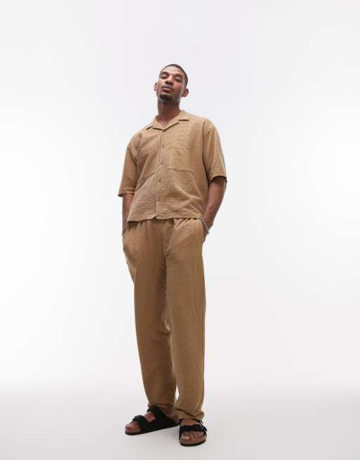 Camisa corta color mostaza a rayas con botones de punto liso de Topman, 2 de 4