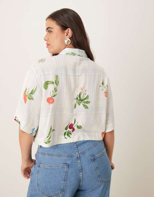 Camisa corta con estampado de cuadros y frutas Bennie de Nobody's Child Plus, 3 de 4