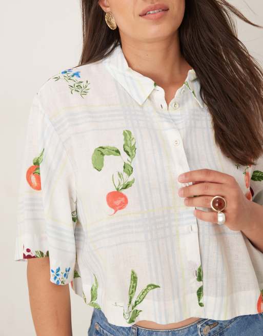 Camisa corta con estampado de cuadros y frutas Bennie de Nobody's Child Plus, 4 de 4