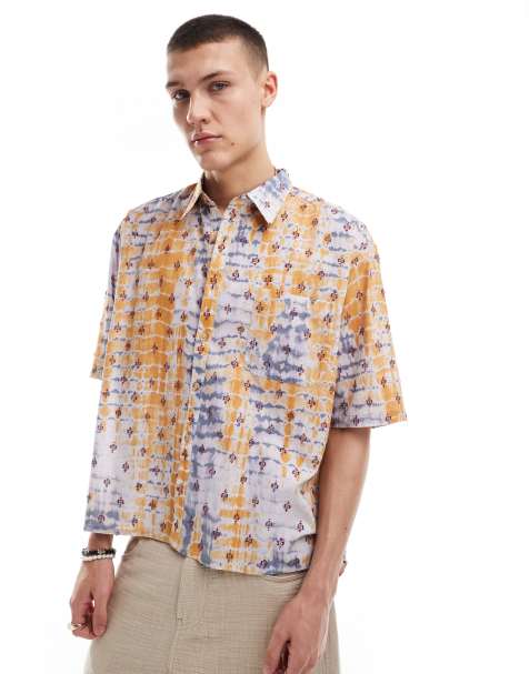 Camisa corta de corte cuadrado con estampado floral difuminado de Reclaimed Vintage - view 1
