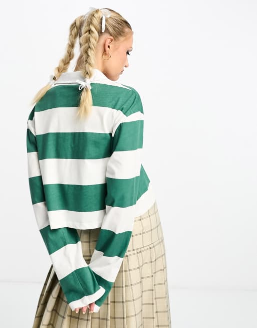 Camisa corta estilo rugby a rayas verdes de manga larga de ASOS DESIGN, 2 de 4