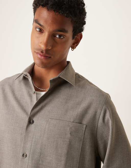 Camisa corta gris carbón con solapas de ASOS DESIGN (parte de un conjunto), 3 de 4