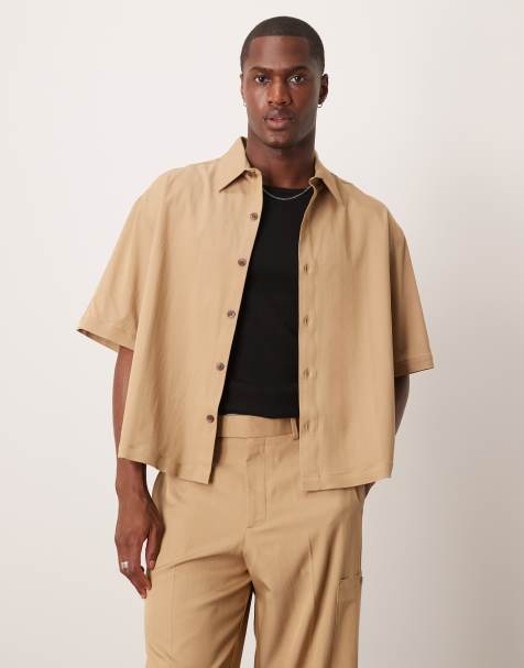 Camisa corta marrón de corte cuadrado extragrande de ASOS DESIGN (parte de un conjunto) - view 1