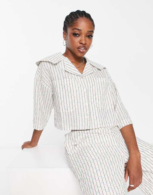 Camisa corta multicolor con cuello marinero de algodón texturizado de Native Youth (parte de un conjunto)