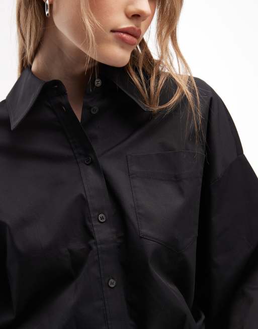 Camisa corta negra con lazada en la cintura de algodón de & Other Stories, 3 de 4