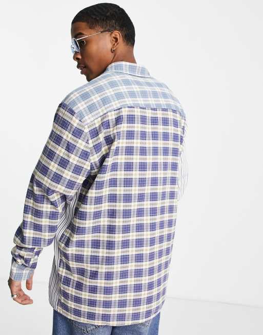 Camisa cuadros azules con diseno dividido de Reclaimed Vintage Inspired ASOS