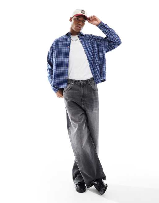Camisa dad a cuadros azules de corte cuadrado extragrande y manga larga de ASOS DESIGN, 3 de 4
