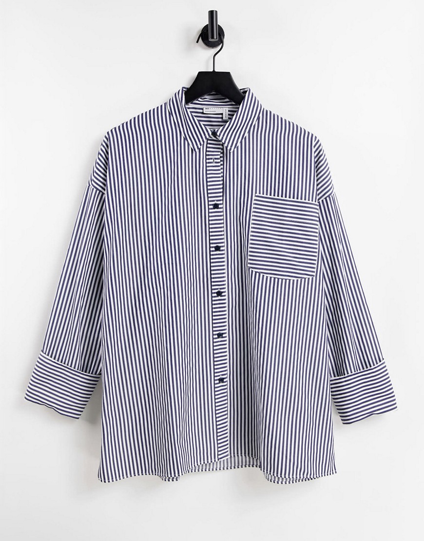 camisa dad a rayas blancas y azul medio de corte extragrande y manga larga de algodón de asos design-multicolor