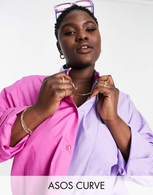 Camisa dad rosa y morada extragrande con diseño color block de ASOS DESIGN Curve