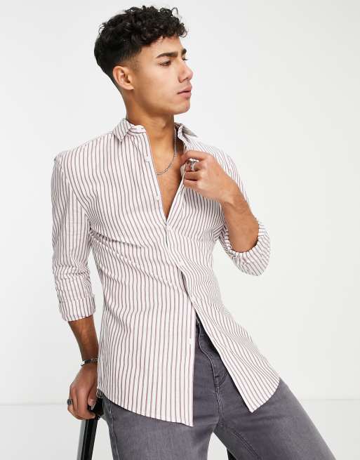 Camisa de corte ajustado a rayas blancas y rojas de ASOS DESIGN
