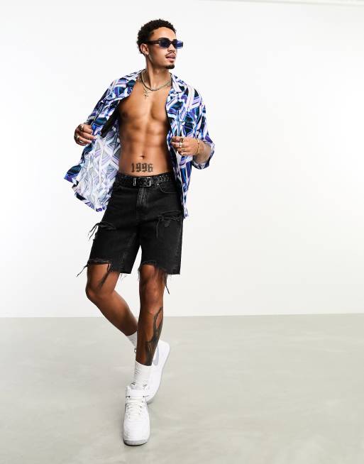 Camisa de corte cuadrado extragrande con dos bolsillos y estampado geométrico grande de ASOS DESIGN, 4 de 4