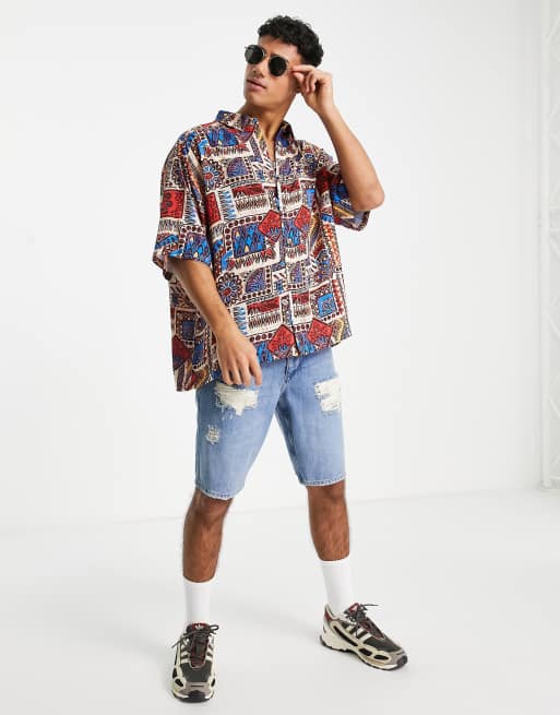 Camisa de corte cuadrado extragrande con estampado de inspiración azteca estilo vintage de ASOS DESIGN, 3 de 4