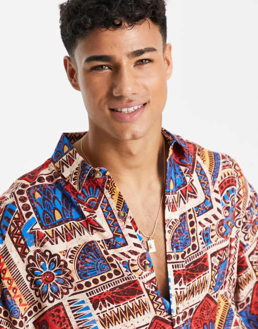 Camisa de corte cuadrado extragrande con estampado de inspiración azteca estilo vintage de ASOS DESIGN, 4 de 4