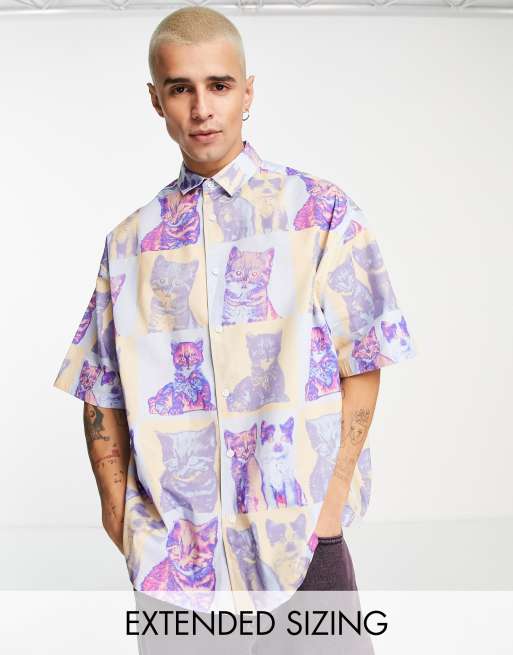 Camisa de corte cuadrado extragrande con estampado fotográfico de gato de ASOS DESIGN