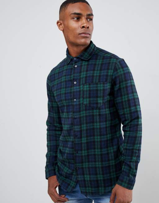 Camisa de corte a cuadros azul marino y verde de boohooMAN | ASOS