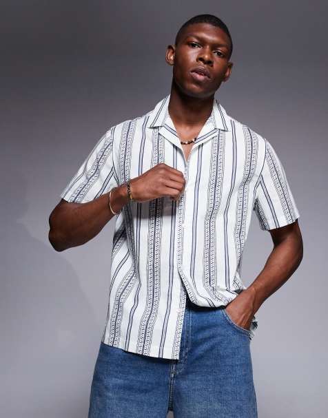 Camisa de corte estándar a rayas azules con solapas de ASOS DESIGN - view 1