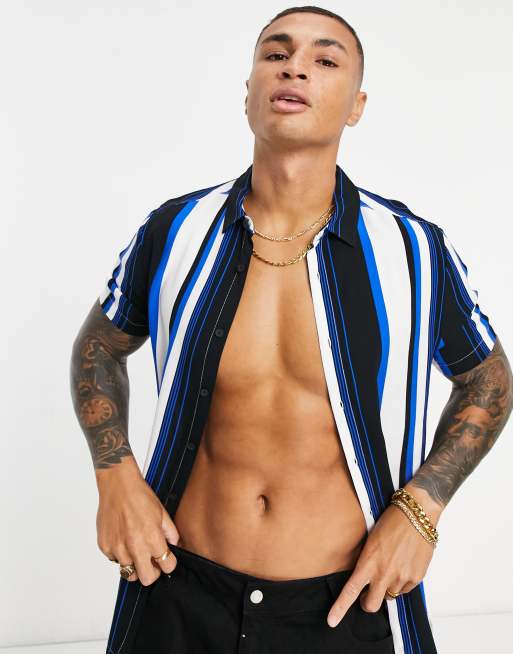 Camisa de corte estándar a rayas azules y negras retro de ASOS DESIGN