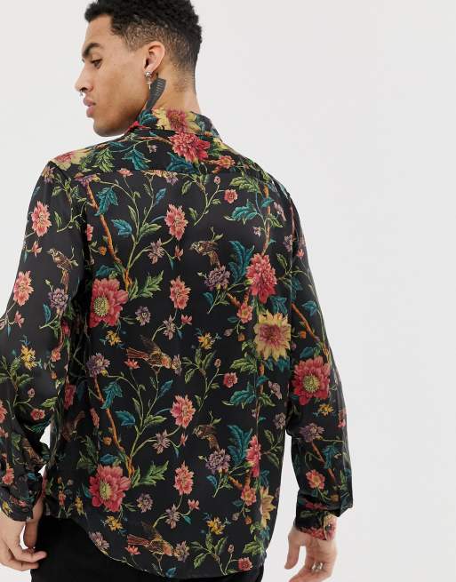 Camisa de corte estándar en satén negro con estampado floral de ASOS DESIGN, 2 de 4