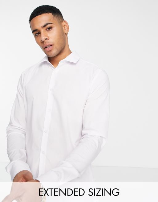 Camisa de corte slim con acabado elástico en blanco de ASOS DESIGN