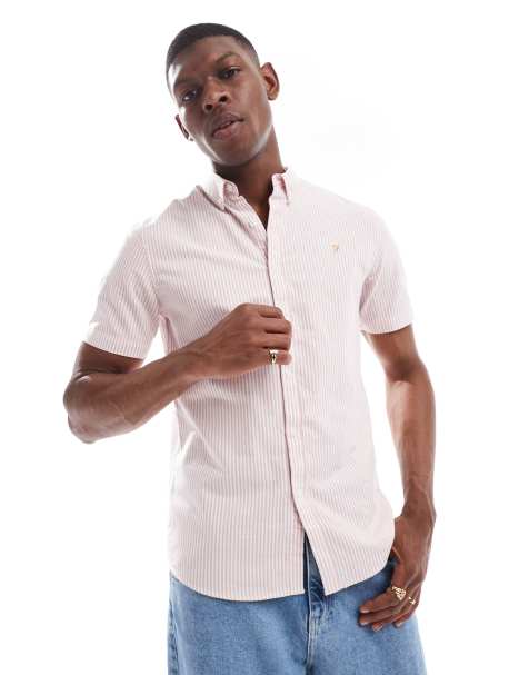 Camisa de manga corta a rayas rosas y blancas Brewer de Farah - view 1