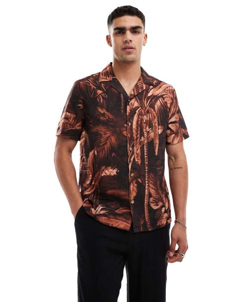 Camisa de manga corta con estampado de palmera de River Island - view 1
