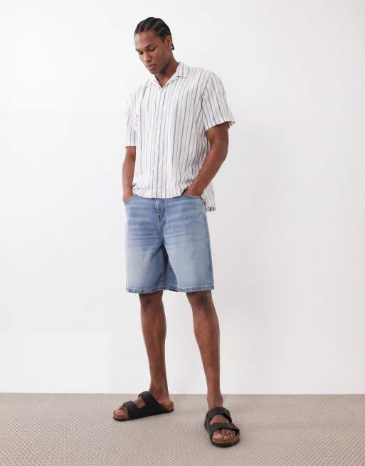 Camisa de manga corta de mezcla de lino a rayas verdes, 2 de 5