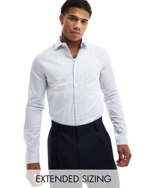 Camisa de oficina azul y blanca a rayas de corte slim de ASOS DESIGN 
