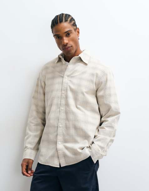 Camisa de pana de corte estándar con cuadros crema - view 1