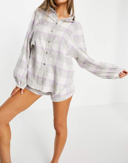 Camisa de pijama a cuadros grises de franela de Cotton On (parte de un conjunto)