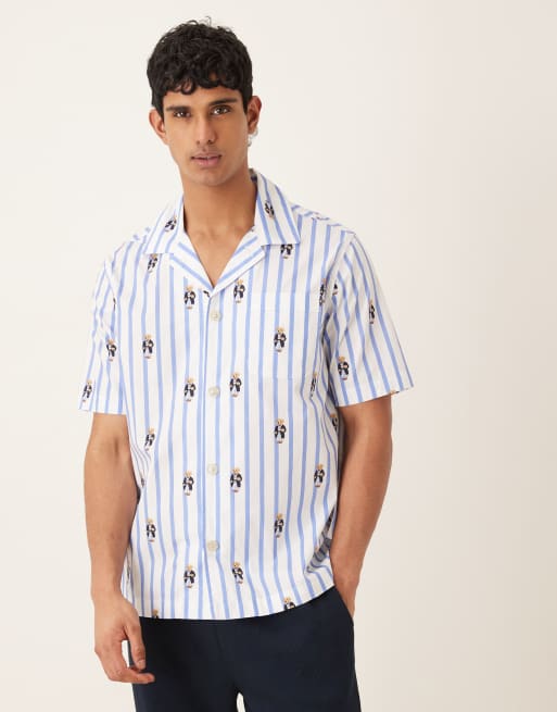Polo Ralph Lauren - Pijama a rayas azules con estampado gráfico de Polo Bear, 3 de 3