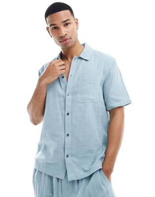 Camisa de pijama azul bebé con acabado texturizado Pure de Calvin Klein