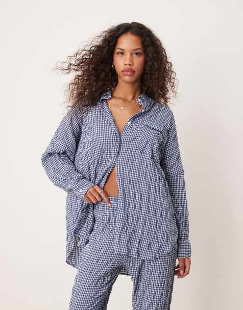 Camisa de pijama azul marino de tejido texturizado de Free People (parte de un conjunto) - view 1