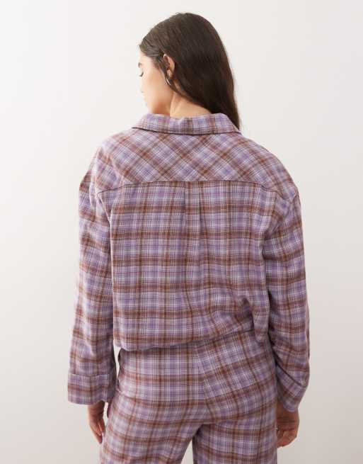 Camisa de pijama lila a cuadros de franela Mix & Match de Monki, 3 de 4