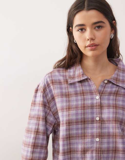 Camisa de pijama lila a cuadros de franela Mix & Match de Monki, 4 de 4