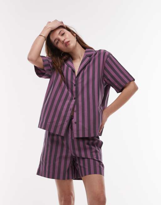 Camisa de pijama morada a rayas en el mismo tono de algodón de Mango (parte de un conjunto) 