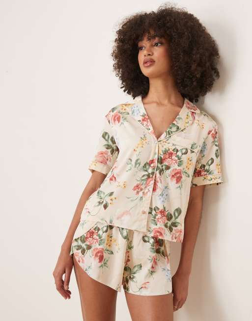 Camisa de pijama multicolor de manga corta con estampado floral y botones de Abercrombie & Fitch (parte de un conjunto)