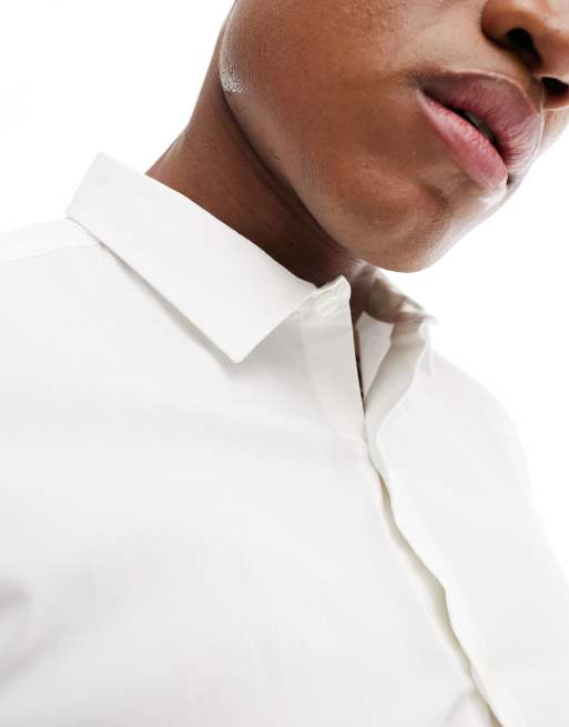 Camisa de popelina ajustada de manga larga en blanco de New Look, 3 de 4