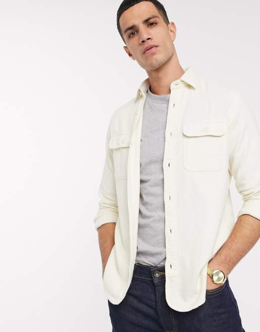 Camisa de sarga de estilo western en color hueso de Selected Homme
