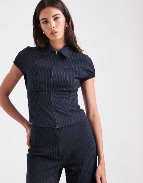 Camisa de sastre azul marino con raya diplomática y cremallera delantera de COLLUSION - view 1