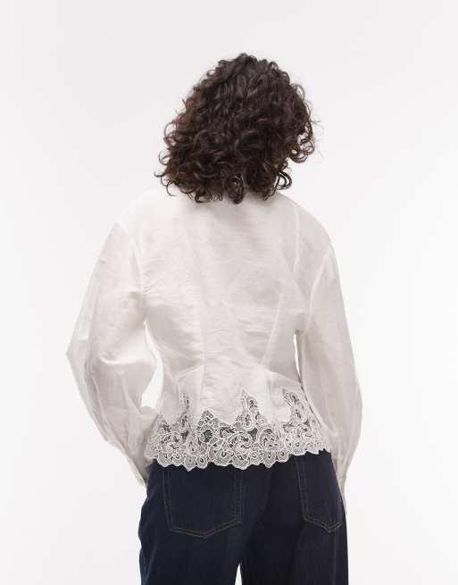 Camisa de sastre blanca con botones y ribete de encaje Carol de AllSaints, 3 de 4