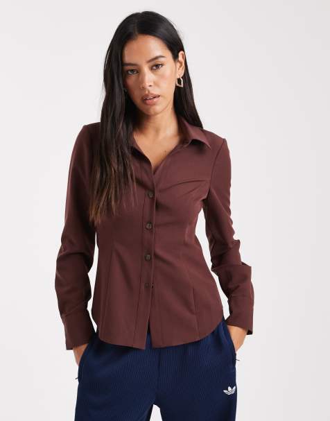 Camisa de sastre marrón chocolate entallada de Miss Selfridge - view 1