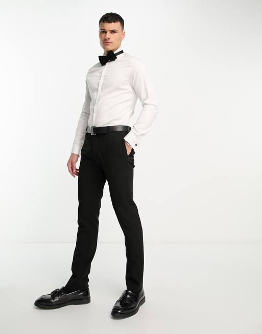 Camisa de satén de corte slim con cuello pajarita en blanco de ASOS DESIGN , 4 de 4