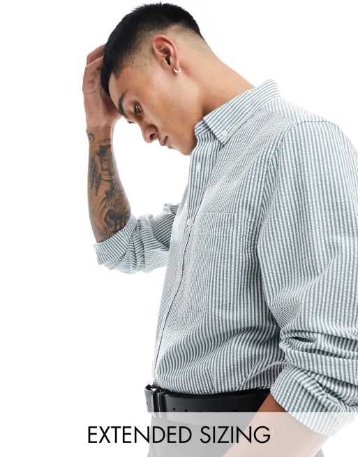 Camisa de vestir a rayas verdes de corte estándar de sirsaca texturizada de ASOS DESIGN